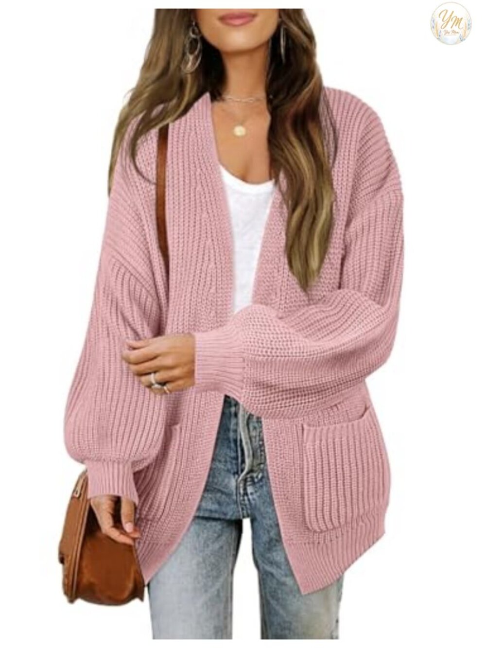 Oversized Lantern Sleeve Cardigan Sweater Open Front Knit